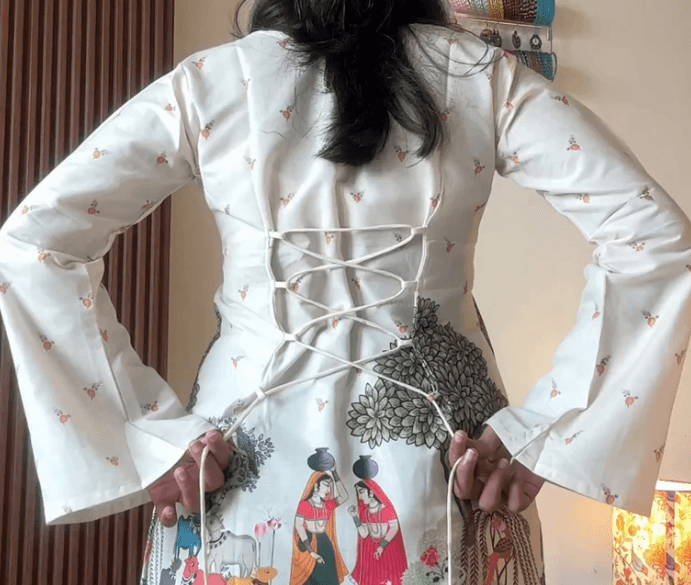 Ivory Corset Bell Sleeve Kurti - back view